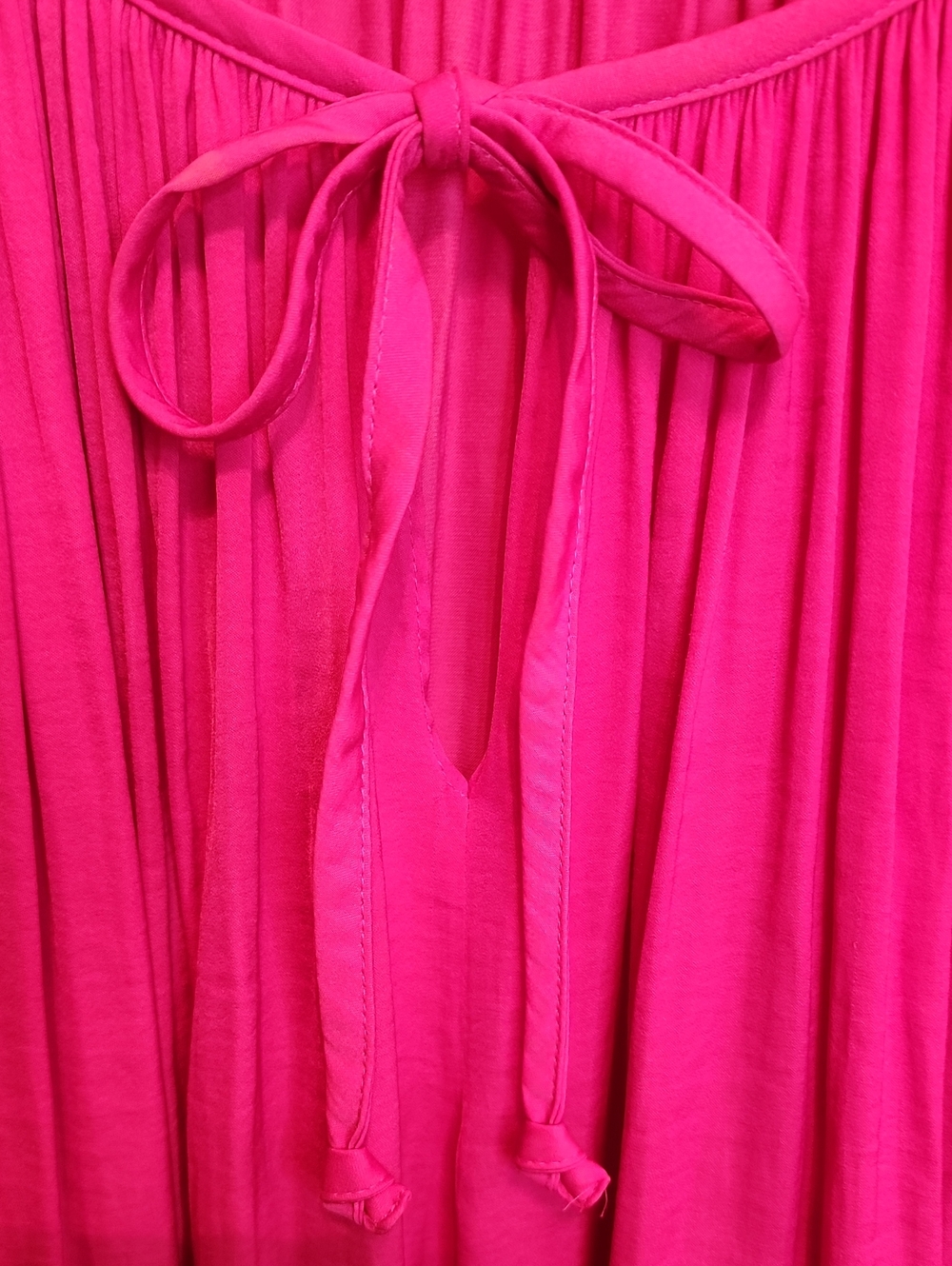 Jennifer Lopez JALO Hot Pink Tie-Neck V-neck Peasant Blouse Elastic Puffy Sleeve - Picture 5 of 12